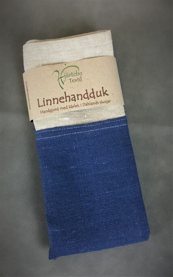 Linnehandduk -  blå/natur