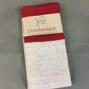 Linnehandduk natur/mörkröd