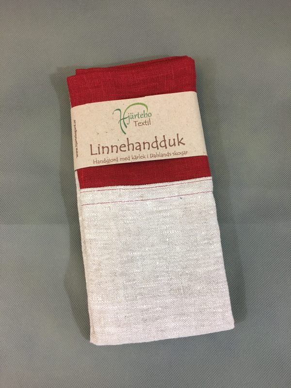 Linnehandduk natur/mörkröd